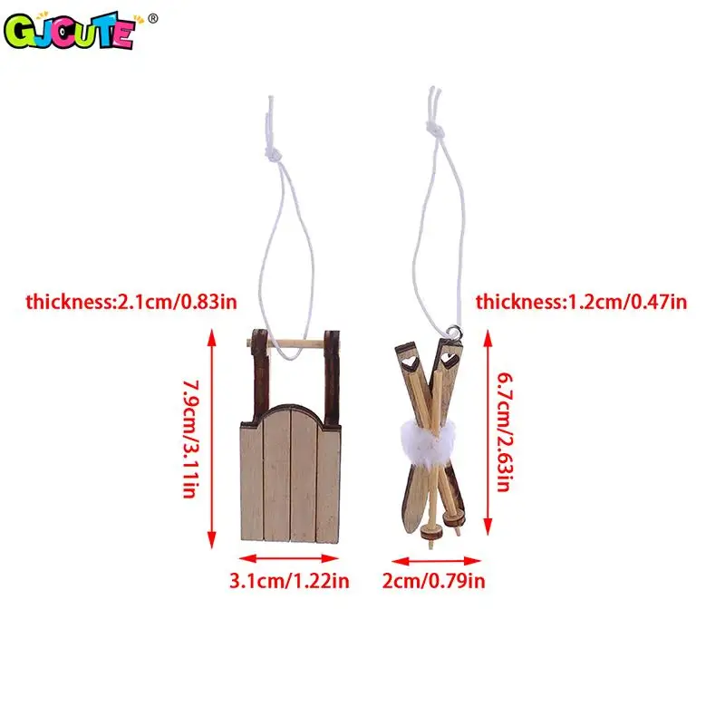 1/12 Dollhouse Miniature Sleigh Sled Ski Poles Pendant Christmas Scene Decoration Dolls House Xmas Accessories Kids Toys Gift 2