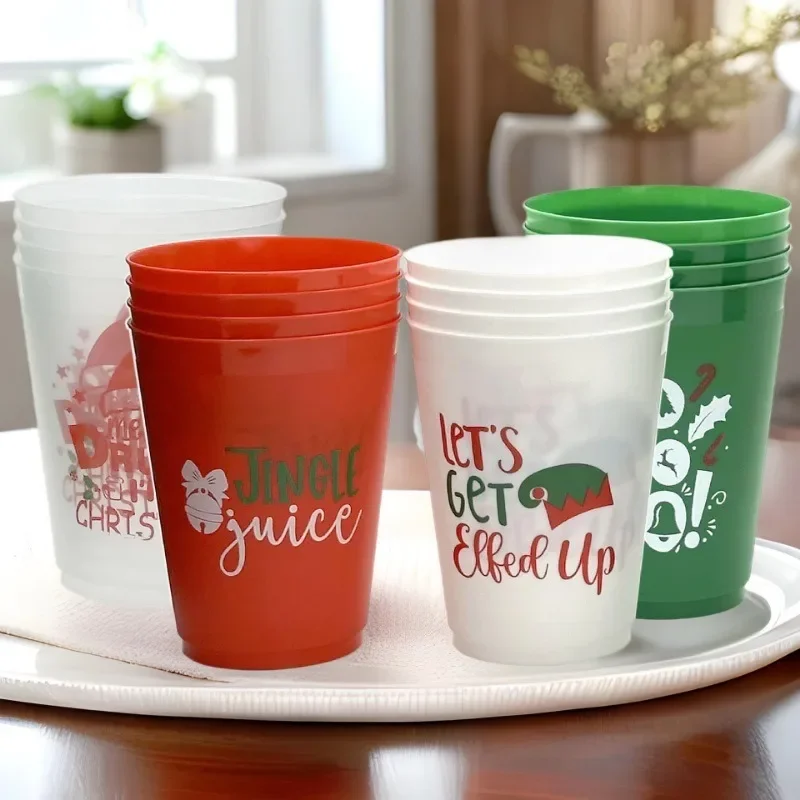 New 12/20PCS Four Letter Design Plastic Christmas Cup, 16 Ounce Reusable Cup for Decorating Holiday Party Supplies