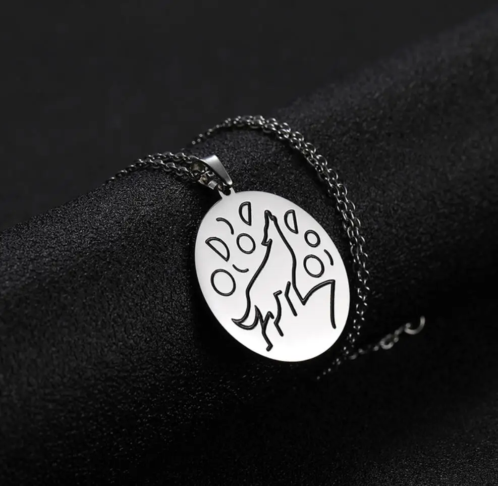 1PC Wolf Necklace for Women Girls Animal Moon Silver Color