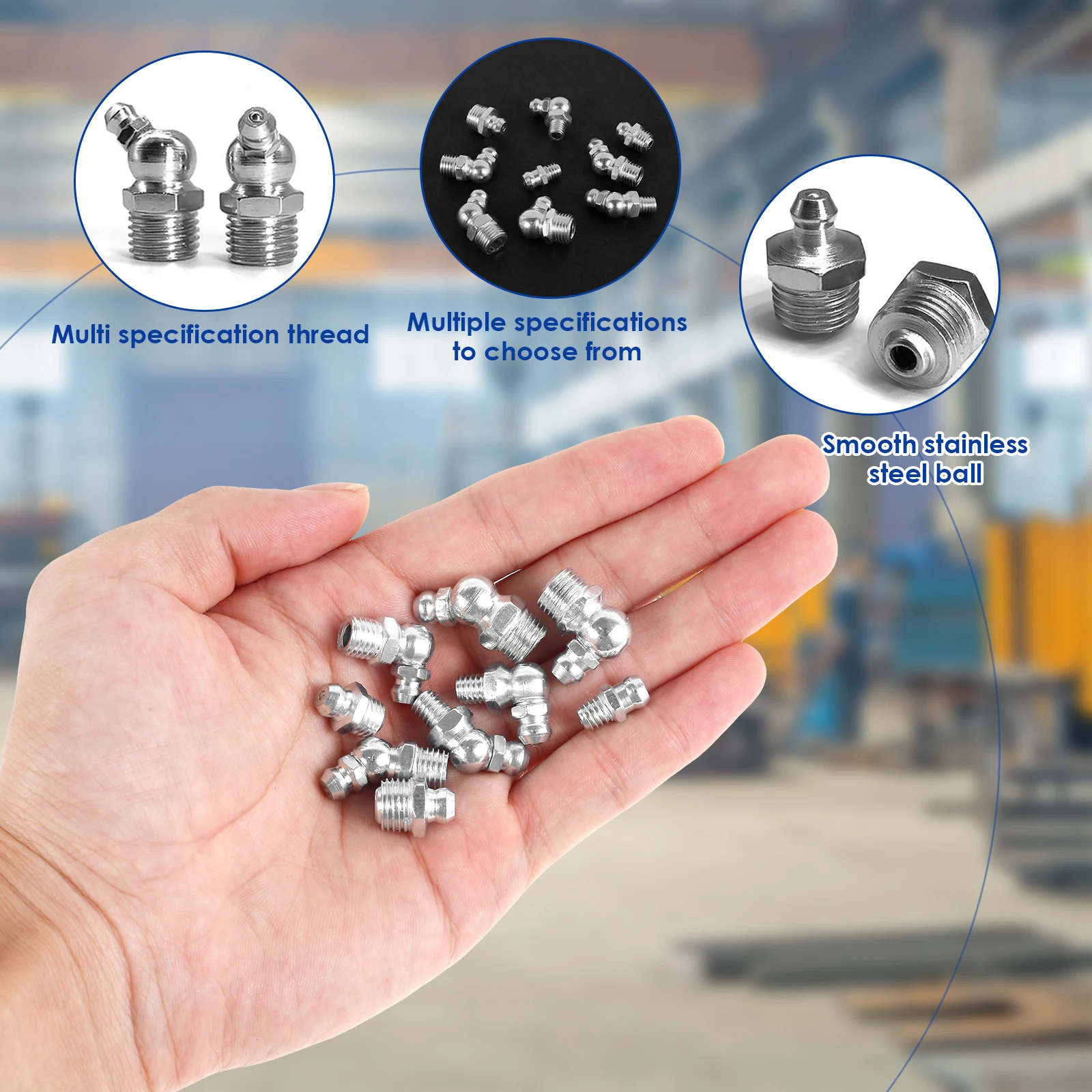 Grease fitting assortment 60/120 pcs metric straight 45&deg;/90&deg; angle galvanized metal nipple storage box