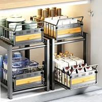 2-Tier Pull Out Organizer with Slide Drawers Adjustable Height Under Sink Storage Rack for Kitchen Bathroom Cabinet Storage Rack 4