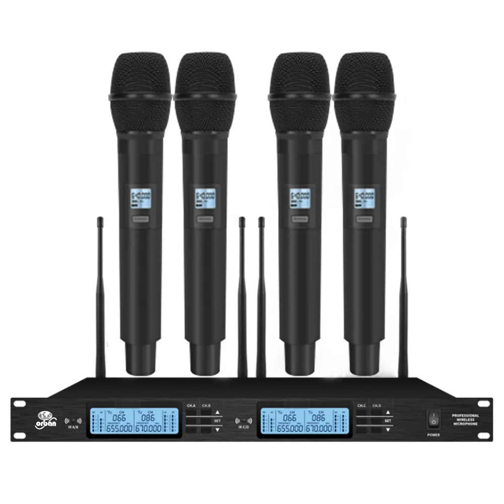 UHF Wireless Microphone System 4 Channel Conference Microphone for Large and Small Conference Room Microphones