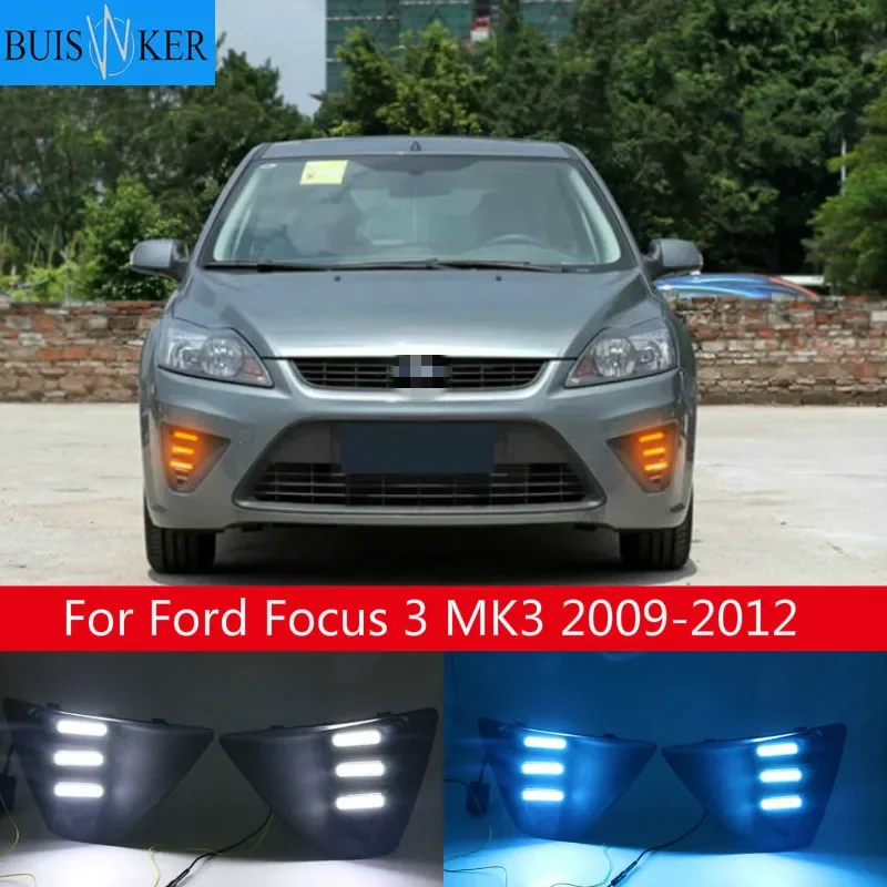 

Светодиодный дневной светильник для Ford Focus 3 2009-2012 Водонепроницаемый 12V желтый индикатор сигнала поворота светильник задний бампер противотуманный фонарь светодиодный дневные ходовые огни