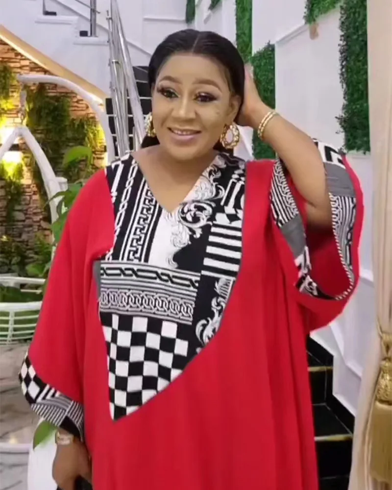 여성용 리넨 프린트 롱 드레스, 아프리카 의류, 레드 옐로우, 봄, 가을