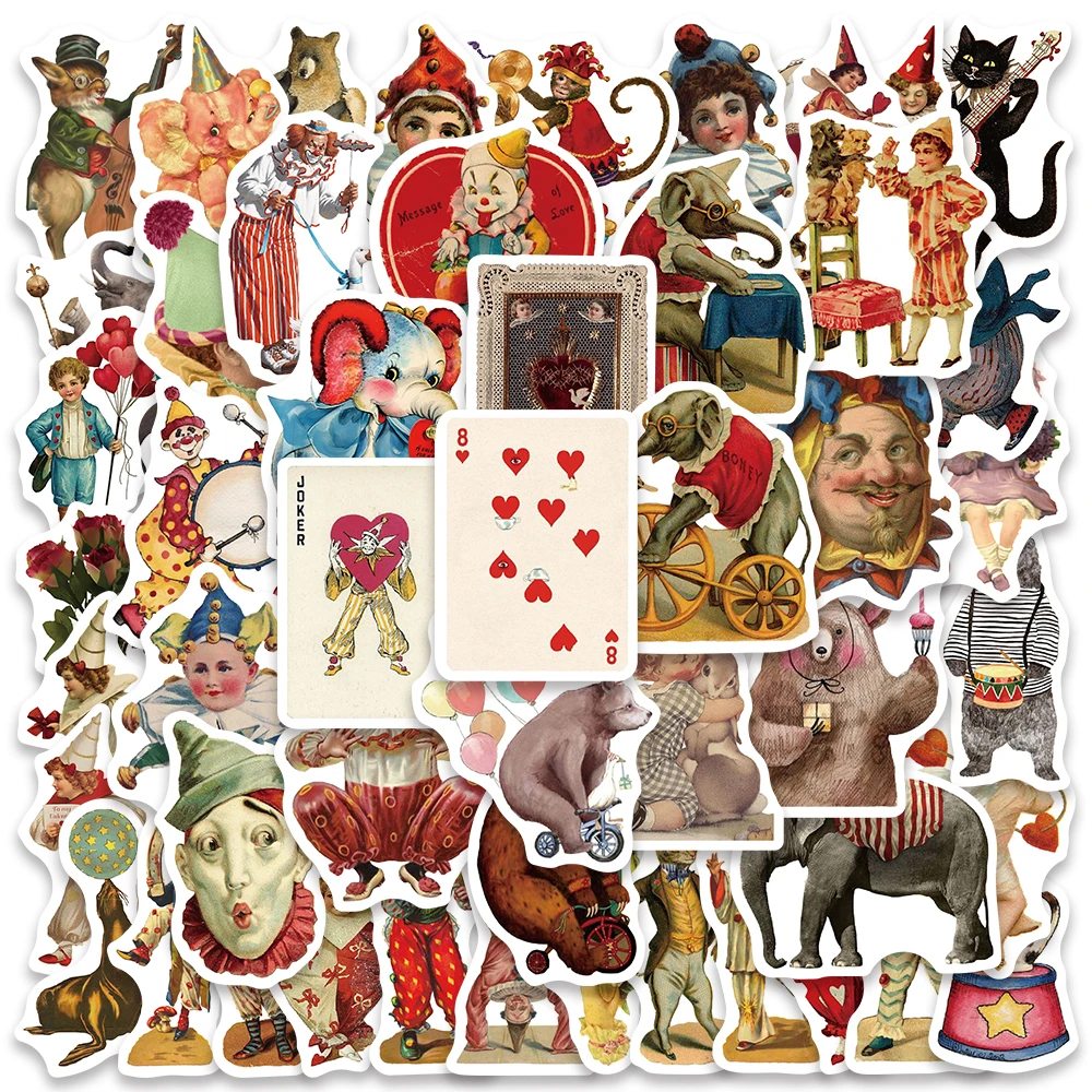 

50pcs Funny Retro Cartoon Circus Graffiti Stickers For Laptop Water Bottle Guitar Luggage Bike Car Waterproof Vinyl Decals
