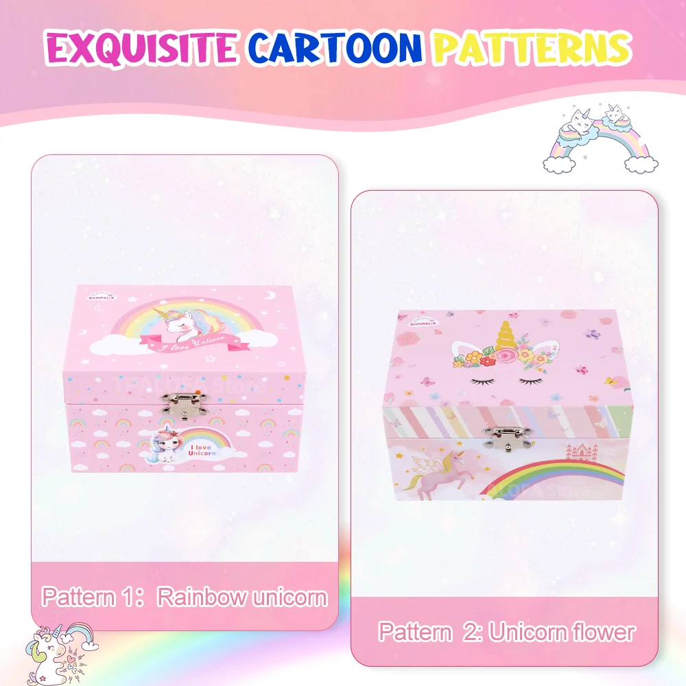 Girls Unicorn Music Jewelry Box with Spining Doll Cute Jewelry Storage Box Birthday New Year Christmas Music Box Gifts for Girls 2