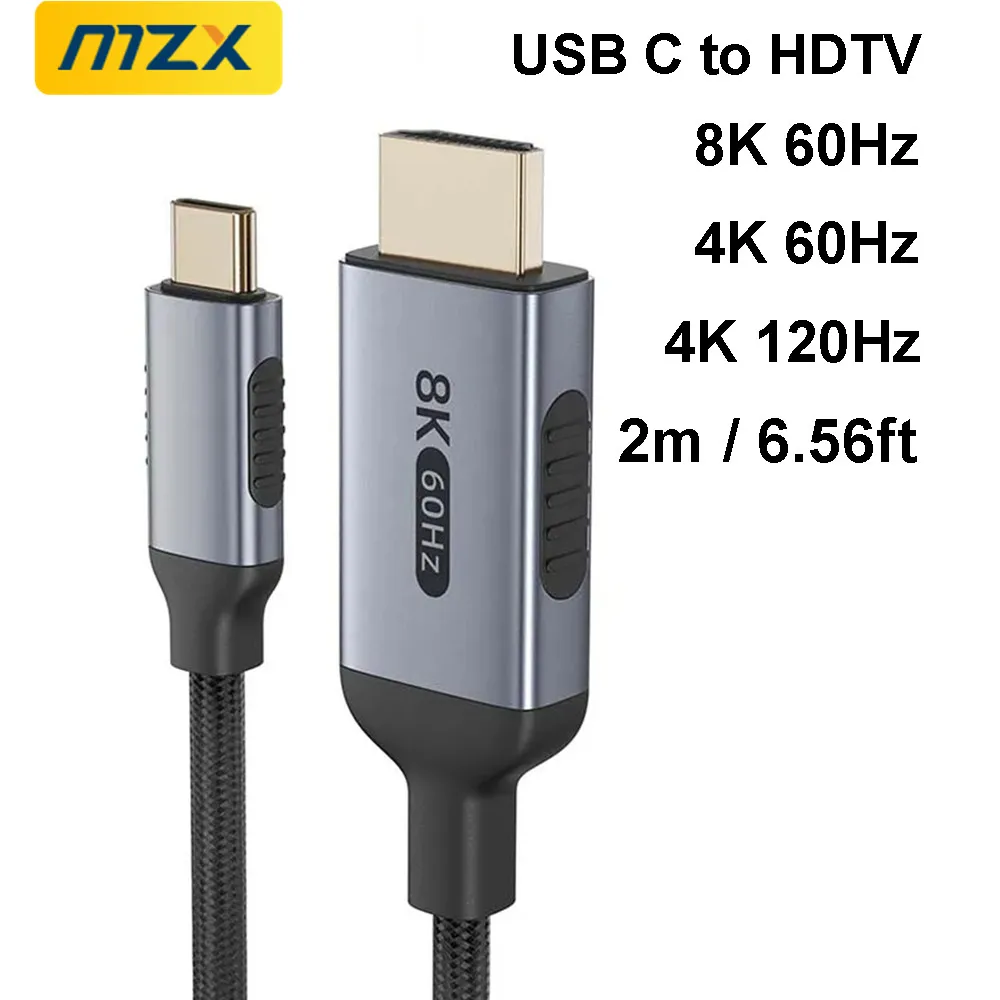 MZX 8K/4K 60Hz USB C-HDMI 호환 HDTV 케이블 변환기 3.28/6.56/9.8ft 1m/2m/3m 120Hz 노트북 TV용 유형 코드 와이어 어댑터