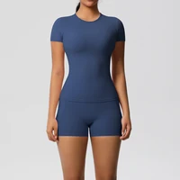 2PCS Yoga Set Gym Clothes Sportswear With Pocketed Yoga Suits For Women Fitness Short Sleeve Crop Top Tracksuits Sports Bra Gym - Image 4