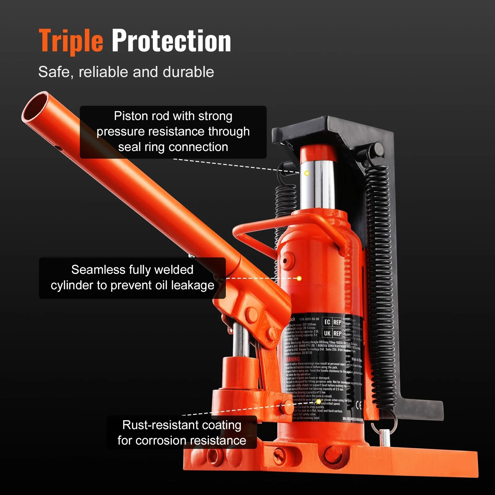 SucceBuy Hydraulic Toe Jack 2.5T Toe Jack Lift 0.8-5.3in Toe Height 8.9-13.4in Top Height, Air Hydraulic Claw Jack for Machinery