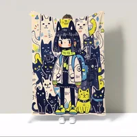 Cute Girl With Cats Throw Blanket King Size Custom Blankets & Throws Home Interior Fluffy Plaid Luxury Bedding Beach Towel Knee 2