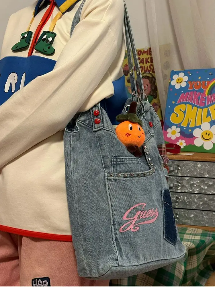 Y2k Denim Patchwork Underarm Bag Large Capacity Handbag Tote Bags Women Commute Shoulder Bag