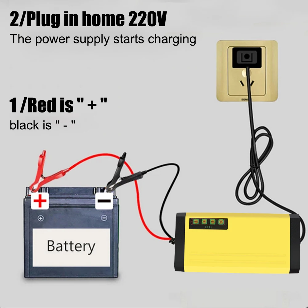 Full Automatic Car Battery Charger 12V 2A Intelligent Fast Power Charging 3 Stages Lead Acid AGM GEL Battery Chargers - 3