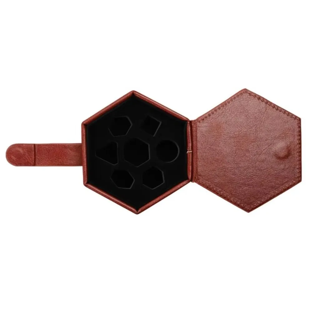 New PU Leather Dice Storage Bag Can Hold 7 Dice Hexagon Run Group Dice Box Protective DND Dice Tray