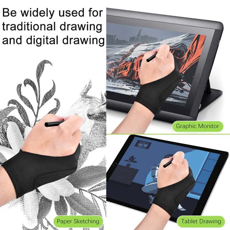 5 PACK ARTIST Gloves for Tablet Digital Drawing Glove Two Fingers