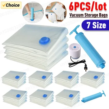 6 pz/set sacchetto sottovuoto con valvola e pompa per riporre vestiti grande compressione in plastica sacchetto vuoto accessori da viaggio contenitore di stoccaggio 1