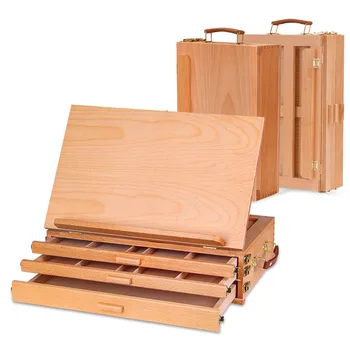 Cassetta portaoggetti da tavolo per pittura, scatola per pittura a olio, cavalletto multifunzionale in legno con cassetto, strumento pieghevole per pittura