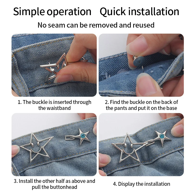 Star Non Nail Button Accessories Jeans Button Waist Adjustment Non Sewing Metal Pin Pants Sewing Accessories