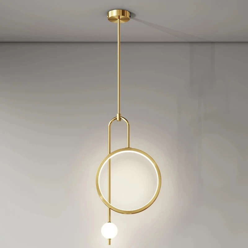 Pendant Lamp Gold Ring Light Modern Ball Led Hanging Bedroom Bedside Minimalist Nordic Luxury Living Room Background Lighting