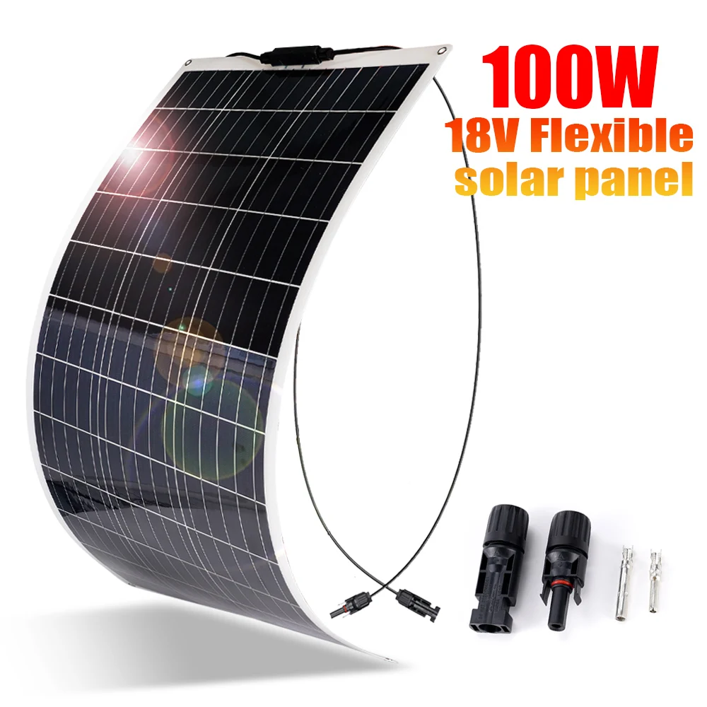

18V 100W Flexible Solar Panel Waterproof Monocrystalline Solar Panel Cell For Outdoor Camping RV/Boat/Car Battery Charger Power