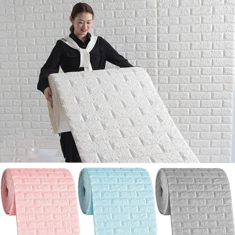 Wall Stickers 70cm*1m 3D Self-Adhesive Wallpaper Continuous Waterproof Brick Wall Stickers Living Room Bedroom Children's Room Home Decoration