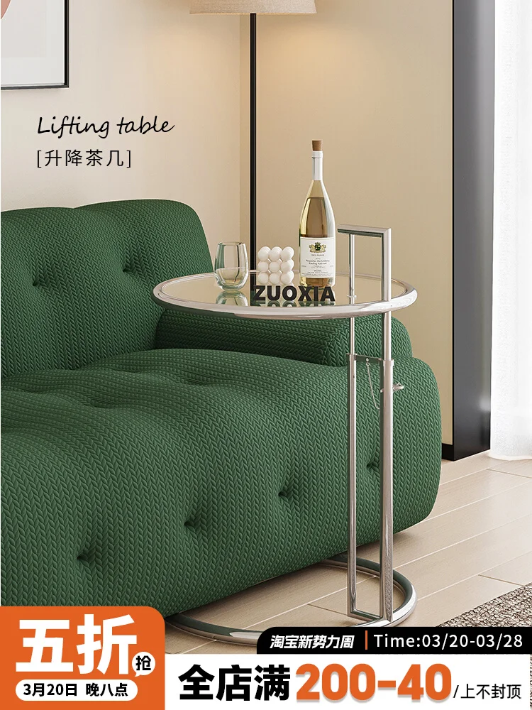 Lifting Coffee Table Stainless Steel Middle Ancient Glass Side Table Nordic Simple Modern Coffee Round Sofa Corner