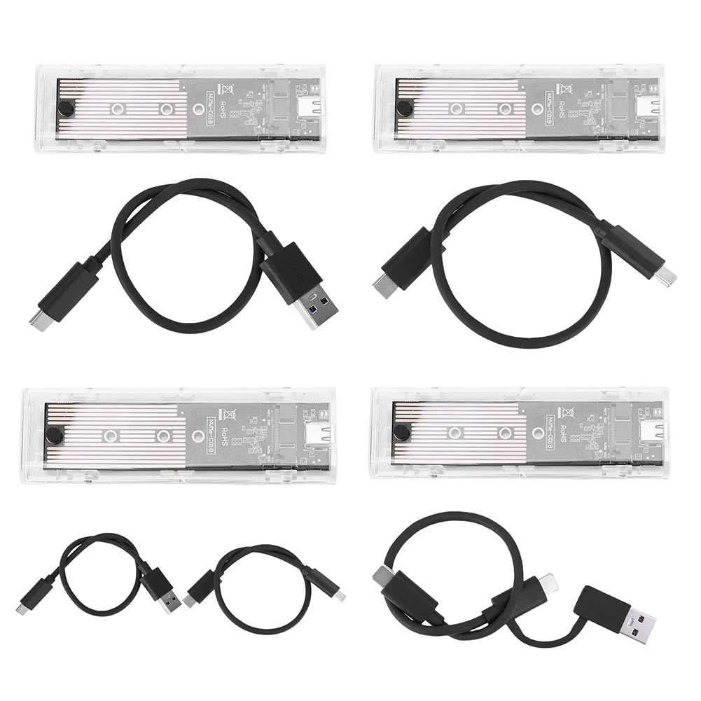 M.2 NVME PCIe NGFF SATA 듀얼 프로토콜 클리어 SSD 케이스, USB3.1 C 타입 하드 디스크 박스, 2230 2242 2260 2280mm SSD용 10Gbps 도구 프리