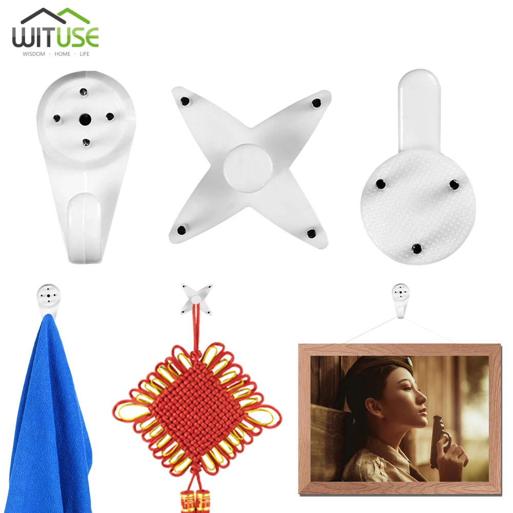 20PCS White Color Wall Mount Photo Clock Picture Frame Hook Seamless Needle Nail Plastic Hard Frame Wall Hook Hanger Home Decor wall hooks picture frame hangers hanging hooks