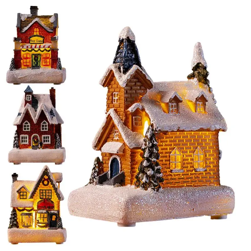 

Christmas Village Houses Street Model Bricks Toys Assembly Set Glowing Christmas Cabin House with Led Lights Story Village