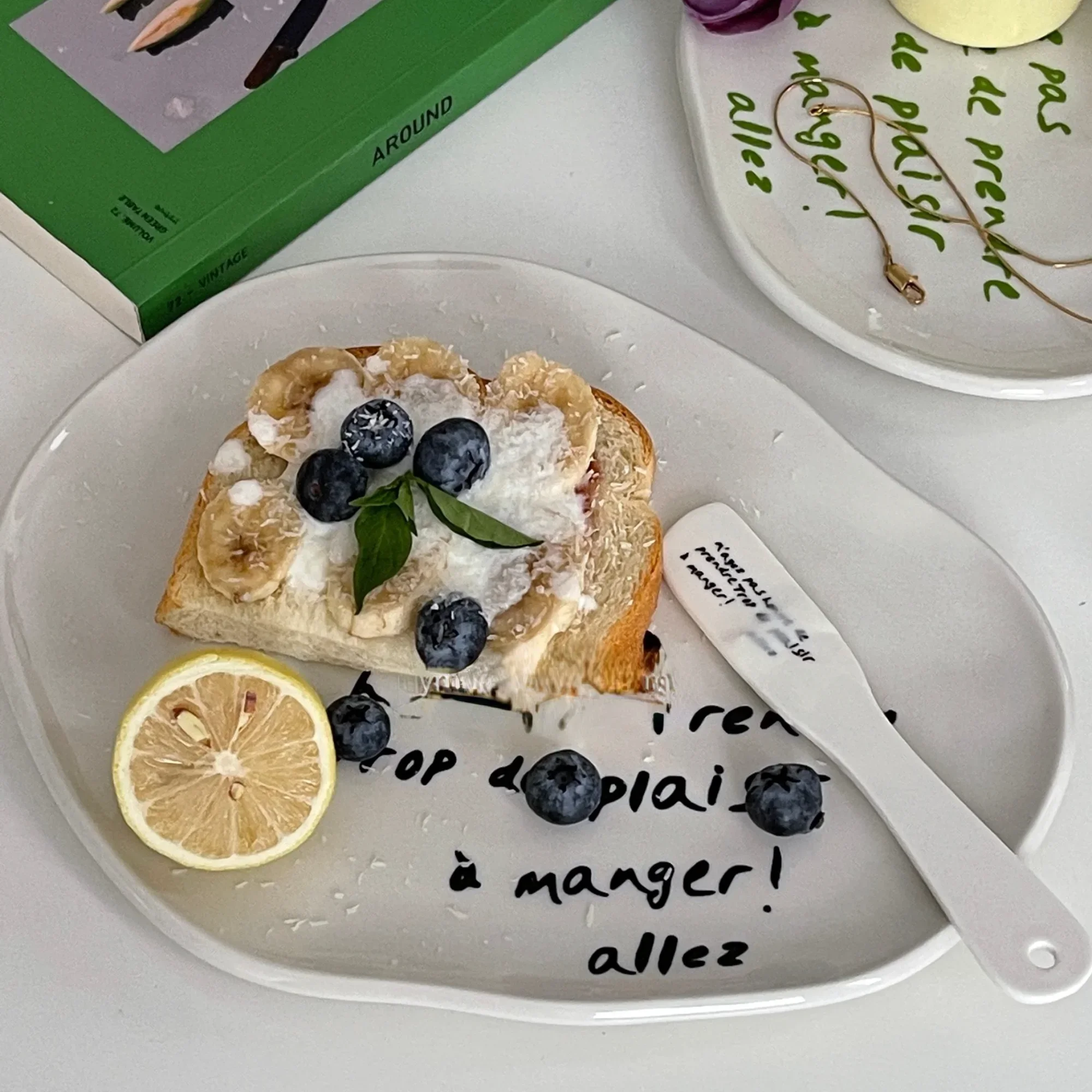 Korean Style Decorative Plate Irregular Design Ceramic Dinner Plates Plates Ceramic Dessert Plate Breakfast bowl French Letter 6