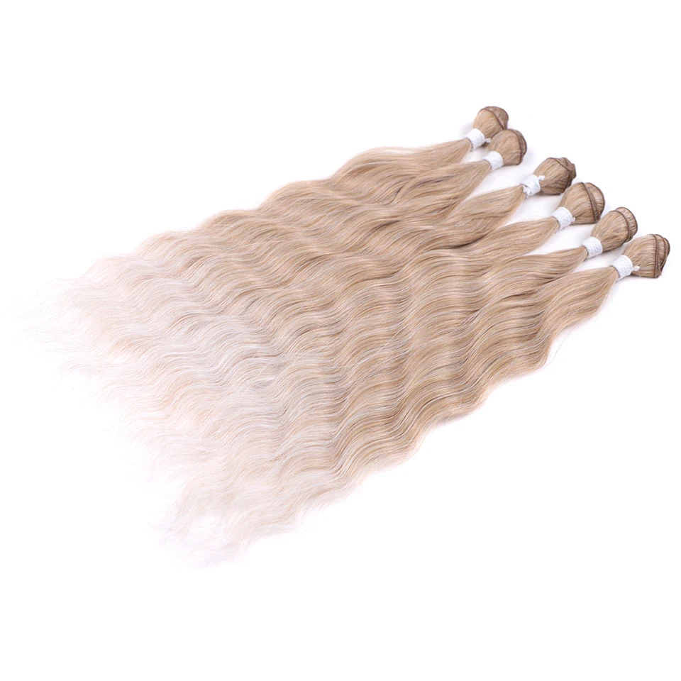 Hair Extensions 20 inch Water Wave Hair Bundles Synthetic Ombre Blonde Weave Bundles 6Pcs