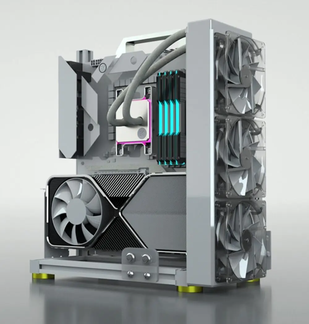 Open Air Alumínio Bare Frame para pc Test Bench Caixa do Computador Atx Itx Matx Chassis Motherboard 120 240 360 Refrigeração Líquida Prata - Imagem 2