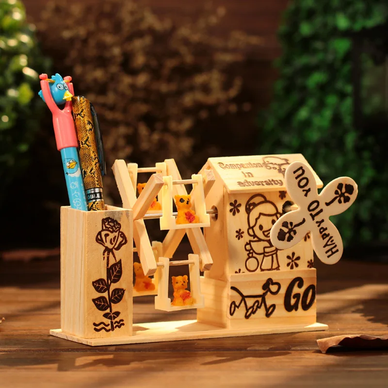 

White Music Box Windmill Cartoon Music Exquisite Wooden Crafts Gift