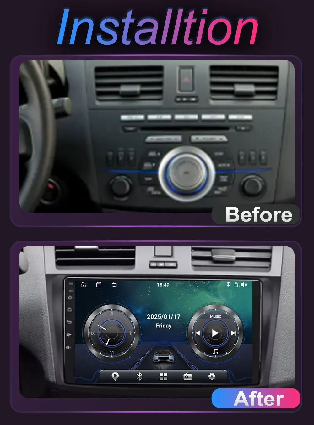 2 Din Car Radio Android 14 Multimedia Player 4G GPS Navigation Carplay DVD Head Unit Wifi For Mazda 3 2009 2010 2011 2012 2013 car multimedia player,car radio