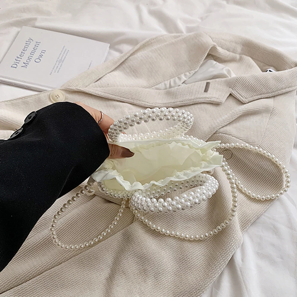 Elegant Pearls Bags for Women Designer Handbags Beaded Woven Shoulder Bag Hollow Crossbody Bags for Women Evening Bag Clutch New