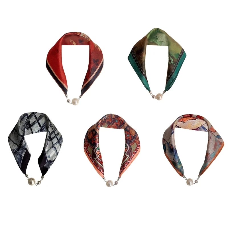 

Women Neckerchief Kerchief Small Square Scarves with Magnetic Pin Neck Scarves