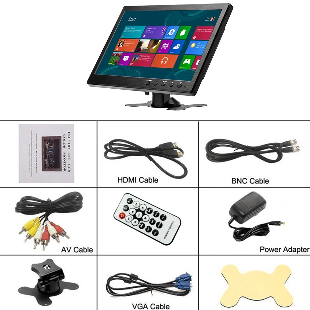 Monitor portatile da 10.1 "Mini TV Computer Display LCD HD ingresso Video Monitor per auto di sicurezza VGA HDMI AVI Pi System