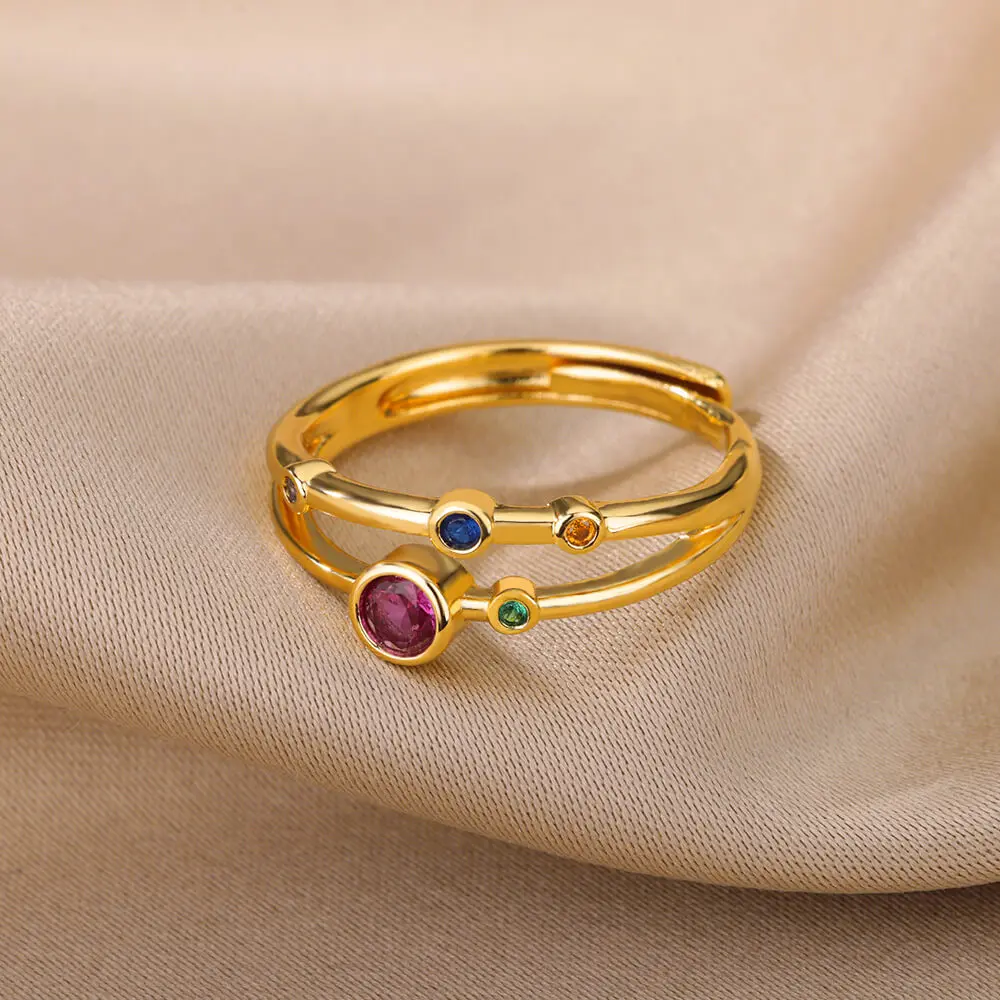 Zircon Round Stone Rings Stainless Steel Gold Color Finger