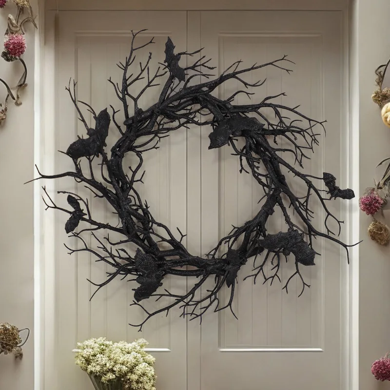 Bat Black Branch Halloween Wreath with LED Light 4 | Bat Black Branch Halloween Wreath with LED Light 4
