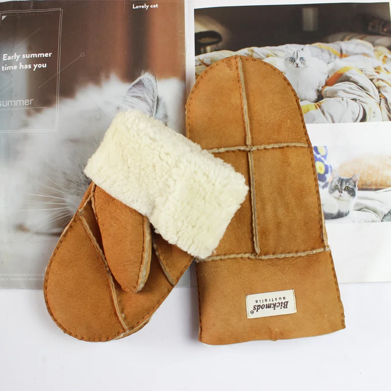 New sheepskin men's fur gloves with thicker wool lining and winter fashion windproof and cold-proof warm gloves