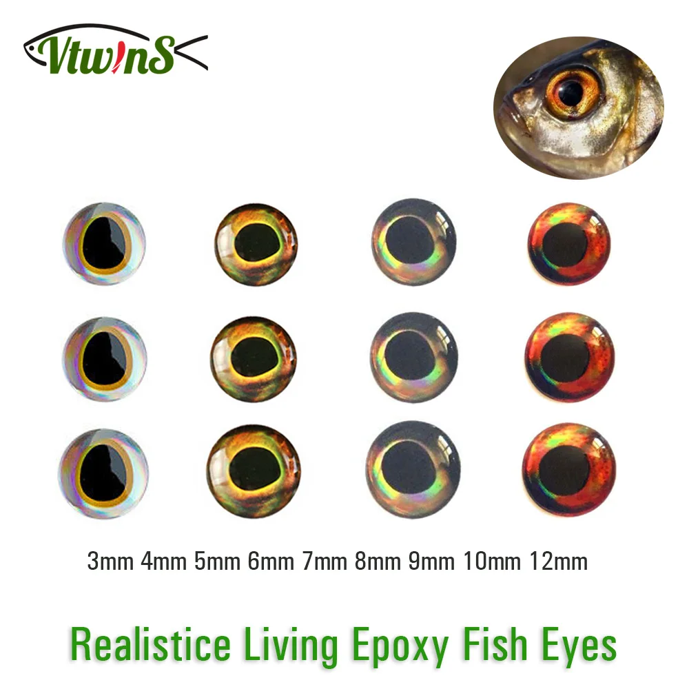 

Vtwins 100PCS Realistice 3D Living Simulation Epoxy Fish Eyes Fly Fishing Crankbait Minnow DIY Fishing Lure Eyes Material 3-12