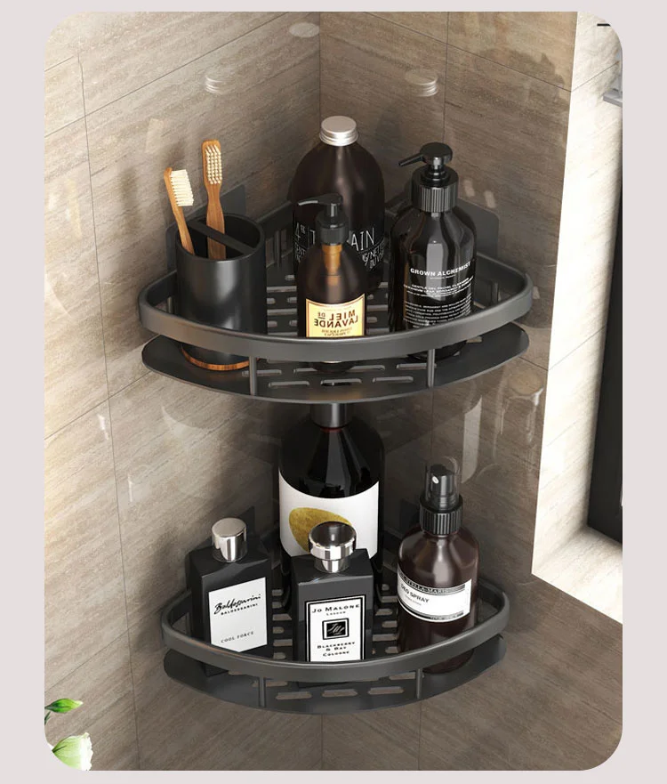 Description Picture 5 of item1/2pcs Wall Hanging Corner Rectangular Rack Bathroom Shelf Towel Rack Shelves Wall Shower Shampoo Rack No Drill Shelf Tripod
