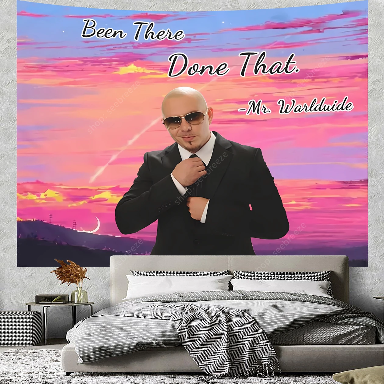 

Mr. 305 Pitbull Worldwide Tapestry Hippie Meme Tapestry "been There, Done That" Flag Banner College Dorm Home Decor Beach Towel