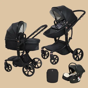 3 in 1 High-view Baby Stroller with Car Seat，Luxury Baby Stroller, Two-way Seat，Sitting and Lying Newborn Stroller 1