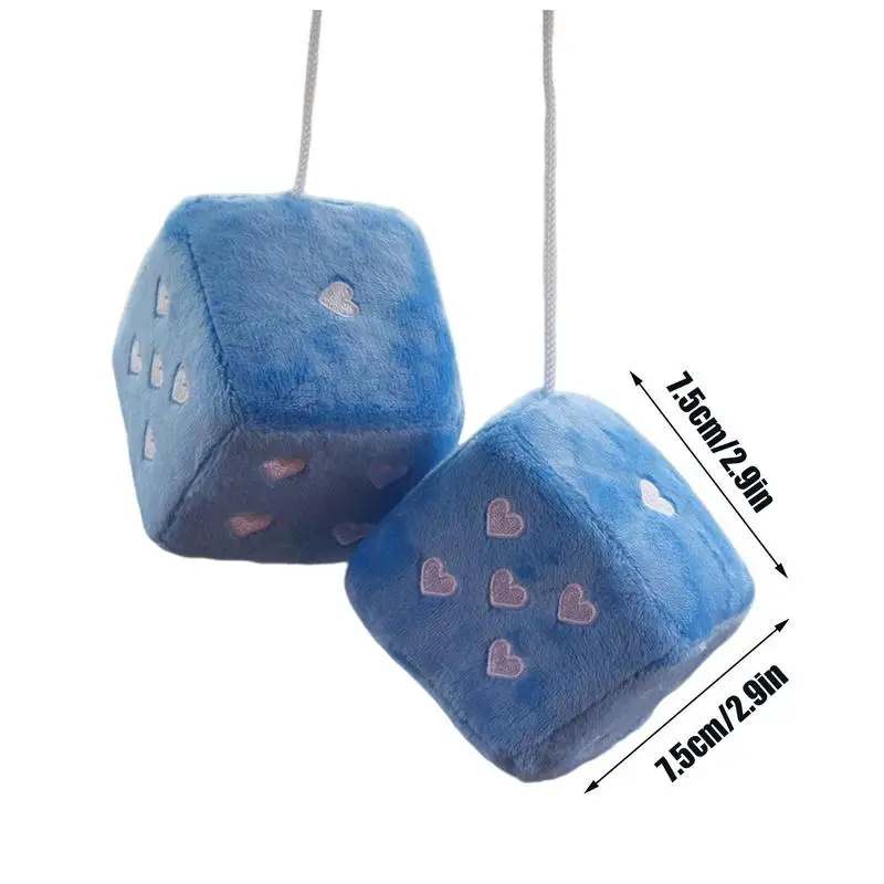 Dadi In Peluche Per Auto (6 Cm) - Design Retrò Blu - Accessorio Per Specchietto Retrovisore