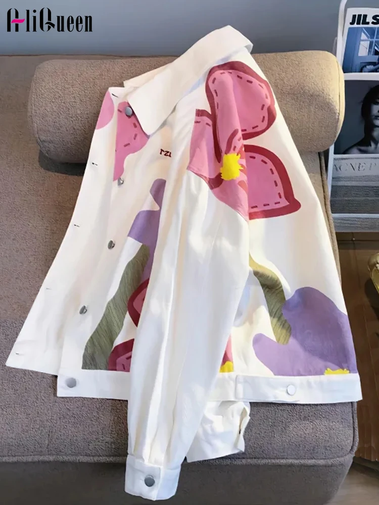 Women White Floral Print Crop Jacket
