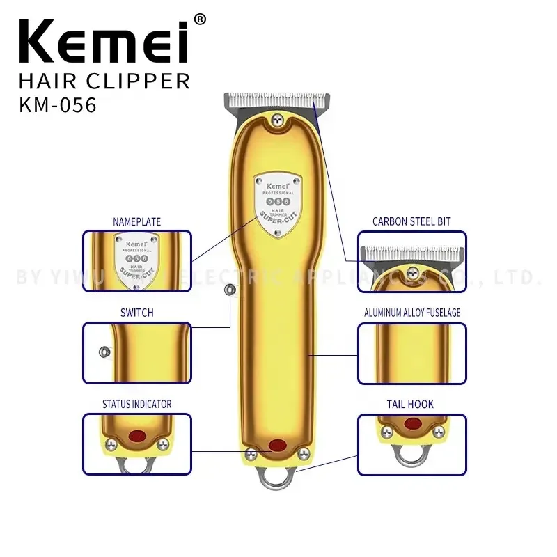 Usb Charging Cordless Hair Cutter Kemei KM-056 10w Powerful Motor Barber Hair Clipper For Men Beard Trimmer 6