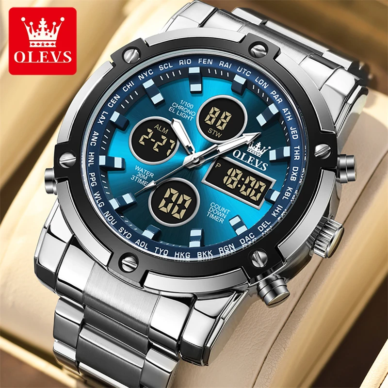 

OLEVS 1106 Digital Men's Watch LED Luminous 30M Waterproof Stainless Steel Male Wristwatches Calendar Electronic Watches For Men