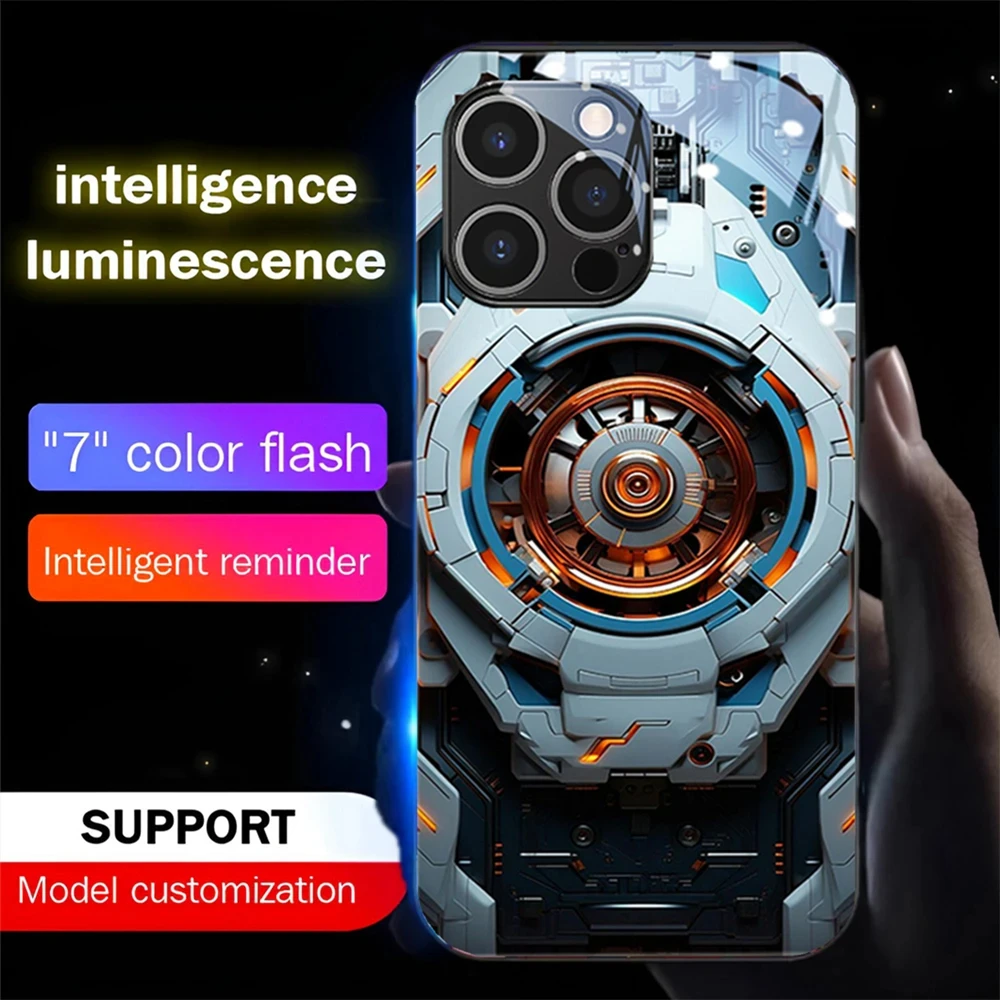 

Technology Machinery Smart LED Light Glow Tempered Glass Phone Case For XiaoMi 13 12 11 Pro Ultra RedMi K60 K50 Poco F3 F4 F5