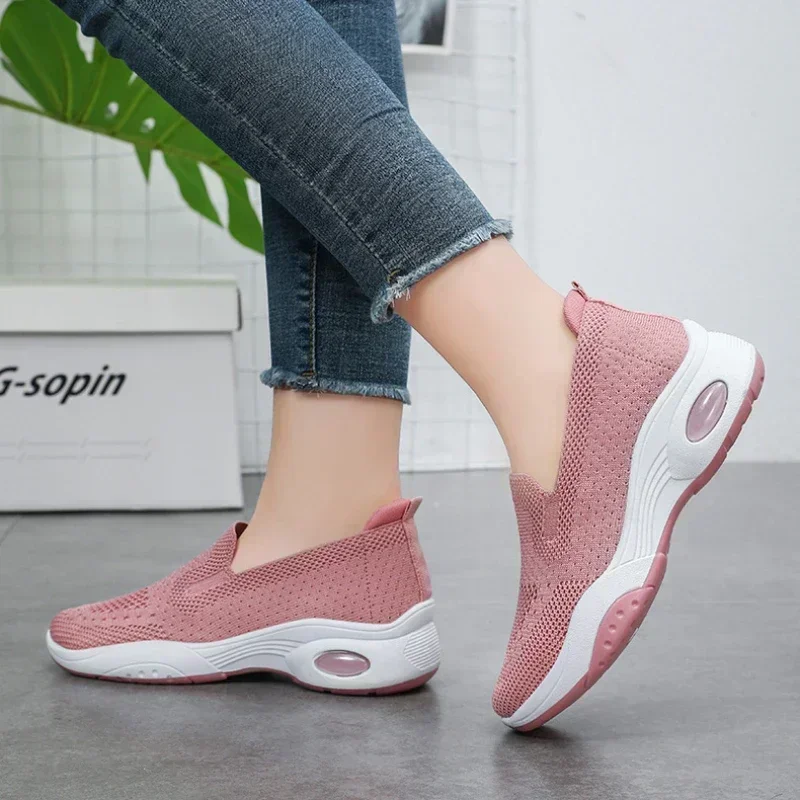 Women Casual Flat Breathable Knitted Sneakers Spring Autumn Sports Tennis Shoes Woman Fashion Slip on Soft Bottom Walking Shoes 3