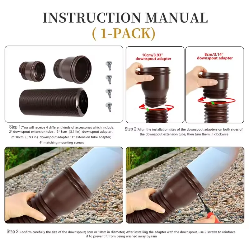 1PCS Rain Gutter Downspout Extensions Connector Down Spout House Gutter For Rainwater Drainage System Accessory Adjustable
